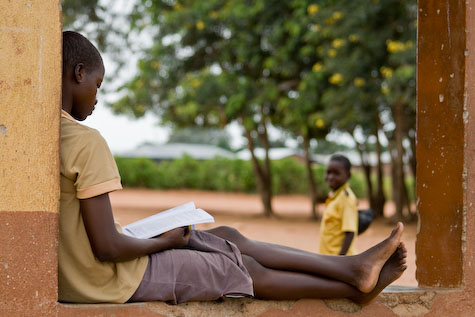 A young girl studies at school in Nalerigu, Ghana