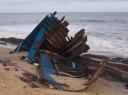 Wreckage of a fishing boat on the beach that Rachel has been monitoring